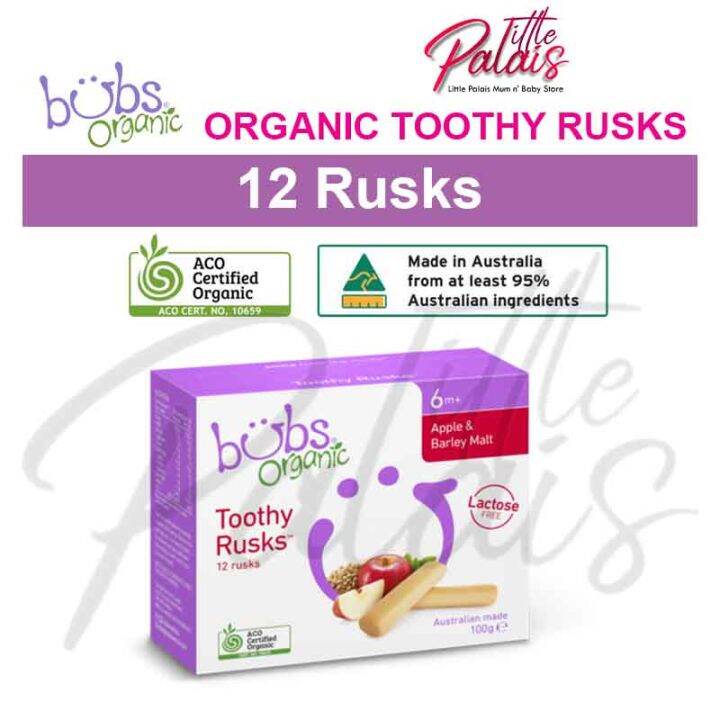 Bubs Organic Toothy Rusks Australian Made Real Organic Food 100g Teething Rusks Gigitan Biskut