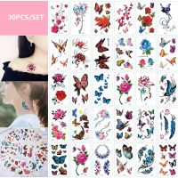 【YF】 30pcs  Women Temporary Tattoo Sticker Butterfly Flower Feather Lotus 3d Fake Tatoo Body Hands Arm Leg Tatouage Temporaire Femme