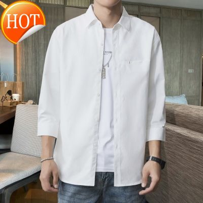 เสื้อเชิ้ตผู้ชาย2023เสื้อแขนยาวสีขาวใหม่สำหรับฤดูใบไม้ผลิ/ฤดูร้อนเสื้อโค้ทเสื้อทรงหลวมสไตล์เกาหลีของผู้ชาย