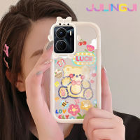 Jjlingji เคสสำหรับ VIVO Y16 Y35 5G Y56 5G เคส Y02s ลายหมีน่ารักรูปโบว์น๊อตเคสกันรอยขีดข่วนเคสโทรศัพท์โปร่งใส TPU ป้องกันการตกหล่นฝาครอบป้องกันเลนส์กล้องถ่ายรูป