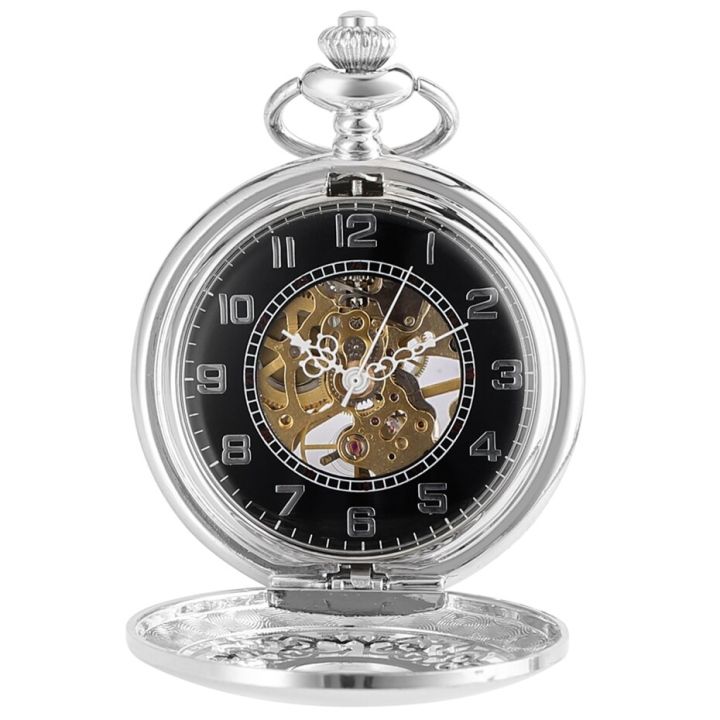 นาฬิกาพกสีเงินกลไกแฟชั่นใหม่2020เรือนหน้าปัดลายกลวงม้วนด้วยมือนาฬิกาสร้อยคอลูกปัดหรูสไตล์สตรีมพังค์