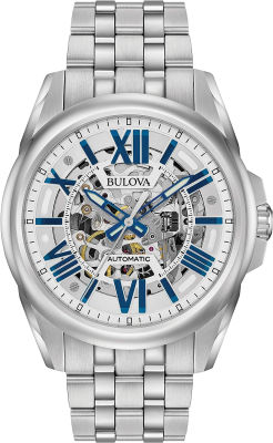 Bulova Mens Automatic Open Aperture Watch, 43mm Classic Sutton Automatic Silver-Tone Stainless Steel Bracelet Silver Tone