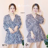 TW12708   Jumpsuit ลายม้าลายคอวีไขว้แขนยาว    สอบถามก่อนสั่งซื้อ