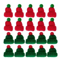 20Pcs Christmas Miniature Santa Hats Christmas Wine Bottles Decor DIY Mini Woolen Hat Knitted Little Christmas Caps