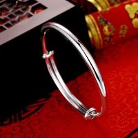 S999 sterling silver bracelet female smooth plain circle hand ring opening adjust fine solid contracted girlfriend a gift