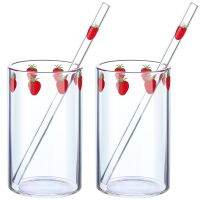 【CW】▽  1-6pcs 300ml Strawberry Mugs Glass Cup with Transparent Drinking Student Drinkware