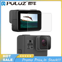 PULUZ ตัวป้องกันกรอบเคสกระจกเทมเปอร์สำหรับ Gopro Hero 5 6 7เลนส์กล้องถ่ายรูปหมวกหน้าจอ LCD ฟิล์มป้องกัน