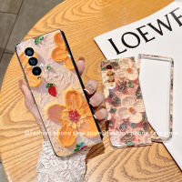 เคสโทรศัพท์ Samsung Galaxy Z Flip4 Fold4 Flip3 Fold3 5G Phone Case ภาพวาดสีน้ำมันปลอกใหม่หรูหราวินเทจ Blu-Ray Camellia ดอกไม้ปกอ่อน2022