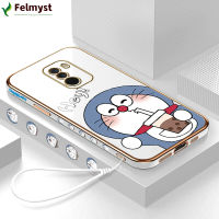 [ฟรีสายคล้อง] สำหรับ Xiaomi เคสโทรศัพท์เซลล์ F1น่ารักการ์ตูนโดราเอมอนอวกาศนักบินอวกาศขอบสี่เหลี่ยมรูปแบบปลอกชุบเคสโทรศัพท์หรูหราชุบเคสโทรศัพท์นิ่ม