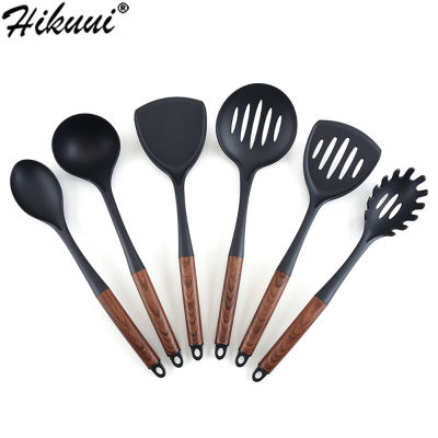 Nylon Cooking Utensils Set Non-stick Spoon Shovel Wood Texture Stainless Steel Handle Cooking Tools Set Kitchen Tools