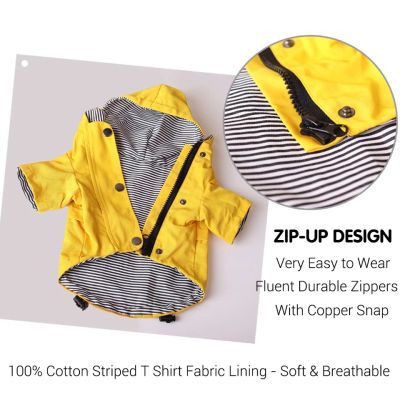 เสื้อกันฝนสุนัข Zip Up พร้อมปุ่มสะท้อนแสงกันฝนน้ำฮู้ดถอดได้เสื้อกันฝนสุนัขพรีเมี่ยม
