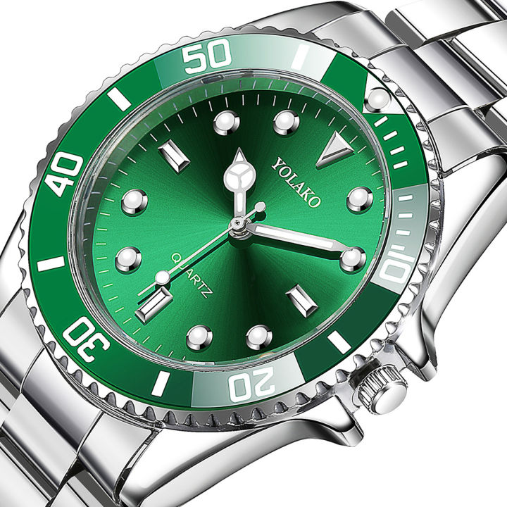 hotluxury-ยี่ห้อผู้ชายนาฬิกา-yolako-แฟชั่นสีเขียวนาฬิกาสำหรับผู้ชายสบายๆกีฬานาฬิกาข้อมือผู้ชายสแตนเลสวันที่ควอตซ์นาฬิกา