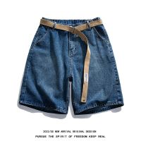 Celana Pendek Denim ขากว้างสำหรับผู้ชาย,Celana Pendek Denim ยีนส์หลวมสั้นตรงลำลองใหม่ฤดูร้อนแบรนด์เสื้อผ้า