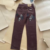 【Available】New Cross Leather Label Zebra Wash Denim Straight Leg Pants Mens and Womens Leisure Loose Pants