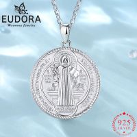 Eudora Real 925 Sterling Silver Saint Benedict Patronus Necklace Religious Cross Amulet Pendant For Men Women Fine Jewelry Gift