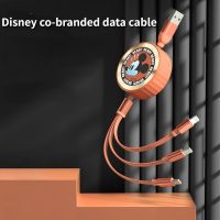 Disney Car One-to-Three Data Cable Telescopic Fast Charging Cable Huawei เหมาะสําหรับ Apple TypeC Stretch Fast Charging