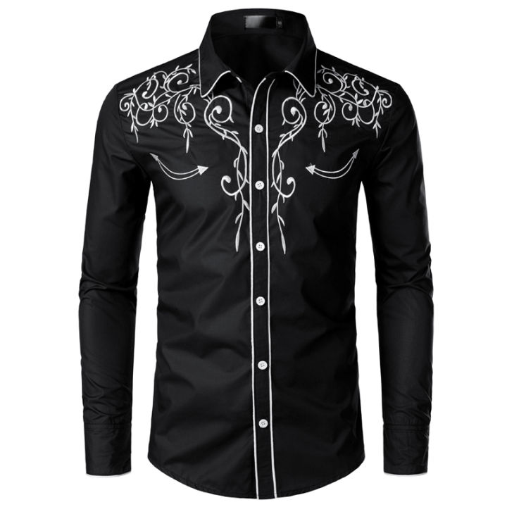 Lesvago 2023 Mens Western Cowboy Shirt Stylish Embroidered Slim Fit ...