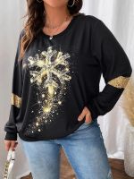 Yuisle Womens Casual Ladies Comfort Plus Size Sweatshirt Plus Snowflake Print Sweatshirt Leisure Perfect Comfortable Eye-catching (Color : Black, Size : X-Large)