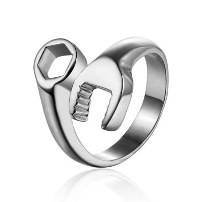 เครื่องประดับ Biker Ring แหวนประแจสแตนเลส แหวนแฟชั่นสำหรับผู้ชาย WXUH