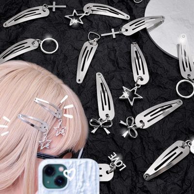2pcsY2K Silver Alloy Hair Clip Women Bow Cross Pendant Hairpins Headwear Chic Punk Metal Barrette Girls Hair Accessories Gifts