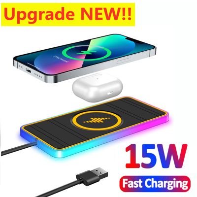 15W Car Wireless Charger RGB Silicone Non Slip Pad for iPhone 14 13 X Samsung Car Wireless Phone Chargers Fast Charging Station Car Chargers