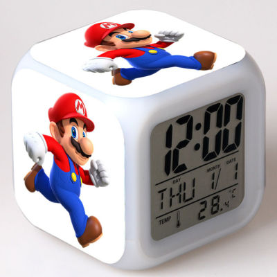 【Worth-Buy】 Super Mario Bros นาฬิกาปลุก Led เรืองแสงเปลี่ยนนาฬิกาปลุกดิจิทัลของเล่นวันเกิดเด็กนาฬิกาปลุก