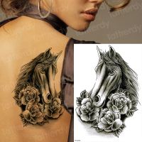 【YF】 sketches tattoo designs back black mehndi stickers horse rose waterproof temporary tattoos for women body art