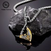 Men Vikings Ax Necklaces Mix Gold Never Fade Norse Runes Axe Thor Hammer Mjolnir Slavic Amulet Self-defense Pendant Male Jewelry