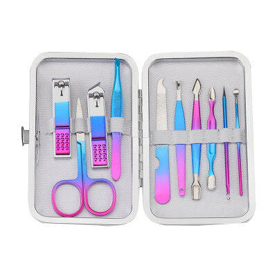 7101215 PCS Nail Cutter Set Colorful Titanium Stainless Steel Durable Leather Packaging Nail Care Kit Manicure Pliers Tool