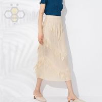 ♂ Aiden001 Average Size V-Shaped Three-Layer Tassel Skirt Womens Retro Solid Color Mid-Length Pleated Skirt 0234