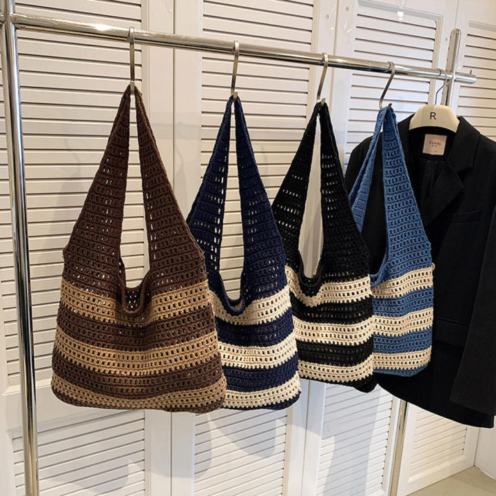 knitted-bag-simplicity-stripe-hollowed-out-niche-lady-design