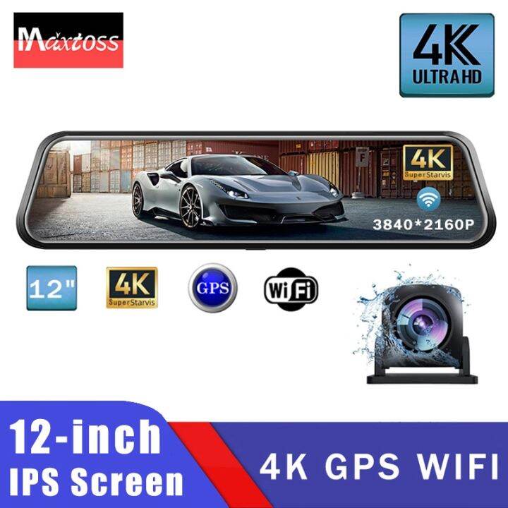 กล้องติดรถยนต์ระบบกระจกรถยนต์-dvr-wi-fi-4k-gps-กล้องสำหรับรถยนต์ติดรถเลนส์คู่หน้าจอ-ips-สำหรับไดรฟ์บันทึก