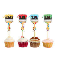 [Foocome] พู่กัน Cupcake ตกแต่งภาพวาด Cupcake Stick Art Theme ตกแต่งเค้ก Graffiti ศิลปินวันเกิด Party ของขวัญ Supplies