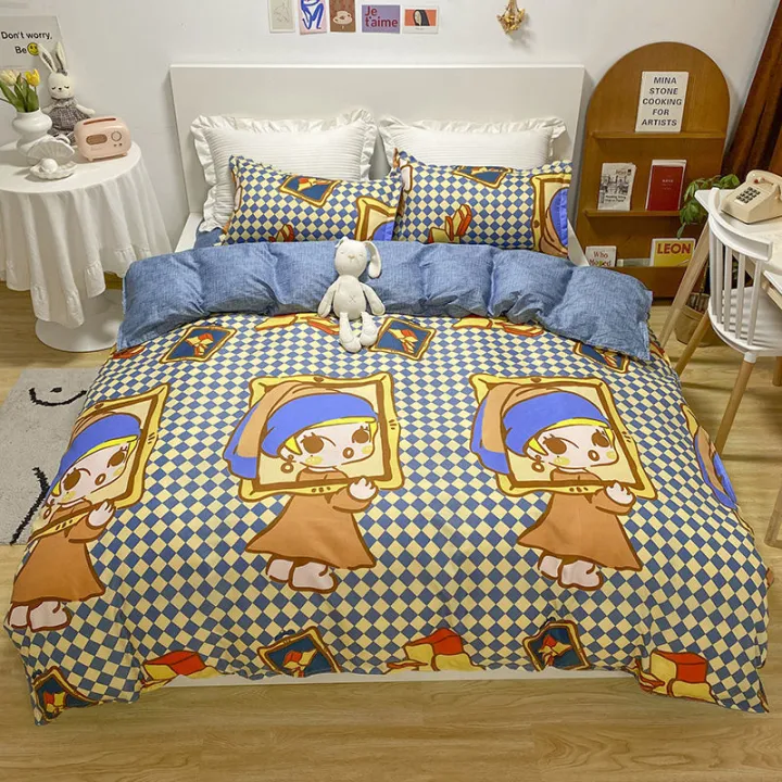 4pcs Bedding Set Boy Girl Bed Sheet Quilt Cover Pillowcase Single Bed