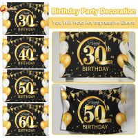 ✳✔☃ 30th 40th 50th 60th Large Happy Birthday Banner Black Gold Birthday Party Background Decor 80 x 120CM