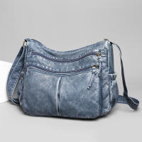 Single-Shoulder Bag New Pu Womens Bag Middle-Aged Mothers Bag Simple Fashion Small Square Bag Washed Fabric Shoulder Bag