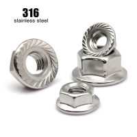 2/10/20pcs คุณภาพสูง M3 M4 M5 M6 M8 M10 M12 DIN6923 316 A4 สแตนเลส Hexagon Hex Head Serrated Lock Spinlock Flange Nut-SJK STORE