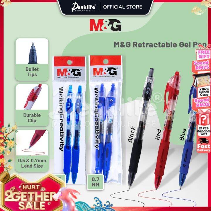 Desklife M&G 0.5 0.7 Pen Retractable Gel Pen Black Blue Red 0.5mm 0.7mm