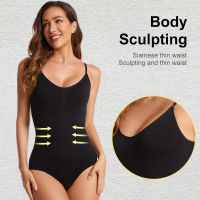 ผู้หญิงคอ V ปาเก็ตตี้สายบอดี้สูทการบีบอัดบอดี้สูทเปิดเป้า Shapewear ลดน้ำหนัก Body S Haper เรียบออกบอดี้สูท