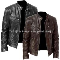 ❁❂ 2022 Fashion Autumn Male Leather Jacket Black Brown Men Stand Collar Coats Leather Biker Jackets Mot