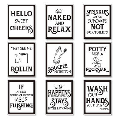 9 Pieces Bathroom Wall Art Wall Decor, Funny Vintage Bathroom Sign Bathroom Posters for Wall Restroom Bathroom Decor