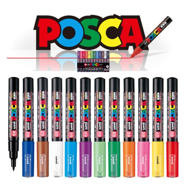 ปากกามาร์กเกอร์-posca-12ชุดปากกา-pc-1m-ปากกามาร์กเกอร์สี0-7มม-ปากกามังงะแก้วเซรามิคกราฟฟิตีผ้าไม้ภาพวาดโลหะ