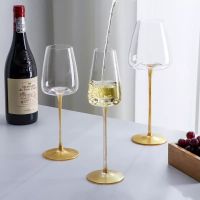 Transparent Crystal Red Wine Glasses Concave Bottom Gold Stem Goblet Bar Banquet Bordeaux Glass Wedding Party Champagne Cup Gift