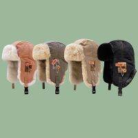 OKDEALS หมวก Ushanka ผู้วางกับดักขนสัตว์เทียม,หมวกปิดหูผ้ากำมะหยี่รัสเซียแฟชั่นฤดูหนาวหมวกปิดหูสกีอุ่นกลางแจ้ง