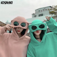 KOSAHIKI Womens Spring Autumn Funny Glasses Hooded Sweatshirt Korean Fashion Street Harajuku Hoodie Loose Casual Pullover Coat