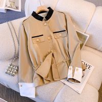 利VANOVICH 2023 Spring New Korean Style Fashion Coats Female Contrast Color Belt Waist Slimming Temperament Short Casual Trench