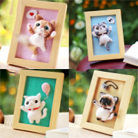 DIY Fun Wool Felt Cartoon Cat Photo Frame Painting Poke Felting Needle Material Pack Handmade Toys Doll with Exquisite Gifts Box