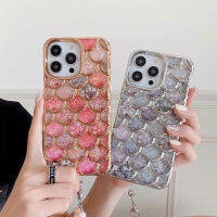 เคสโทรศัพท์เกล็ดนางเงือกกลิตเตอร์แฟชั่นสำหรับ iPhone 14 Pro Max กรอบด้านหลังพร้อมสร้อยข้อมือสำหรับ iPhone 13 12 11 Pro Max