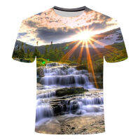 2022 Summer New casual T-shirt 3D landscape image Digital printed mens round collar short sleeves