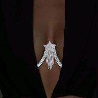 Summer New Trend Metal Rhinestone Star Tassel Chest Chain Hip Hop Party Creative Body Chain 2023 Womens Charm Jewelry Gift